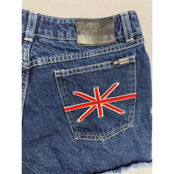 Dr Martens Y2K Vintage British Flag Dark Wash Cut Off Denim Shorts Women SZ 13 - Picture 3 of 6